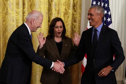 Joe Biden, Kamala Harris y Barack Obama