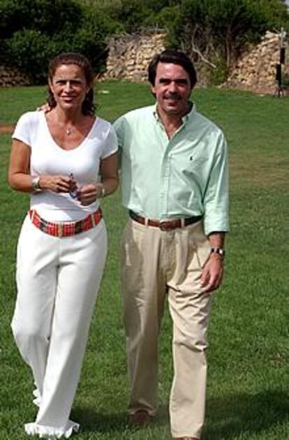 José María Aznar y Ana Botella, ayer, en Son Camaró.