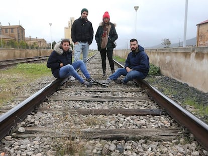 Four youngsters from Llerena, Badajoz, hang out on the oldest rail tracks in Spain. The tracks date back to the 19th century and are made from wood.