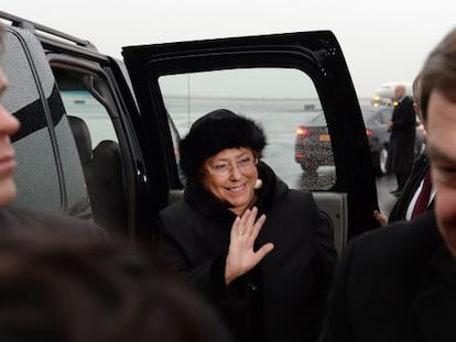 President Bachelet arriving in New York on January 18.