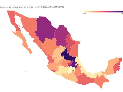 Aumentos de temperatura en México por entidad federativa.