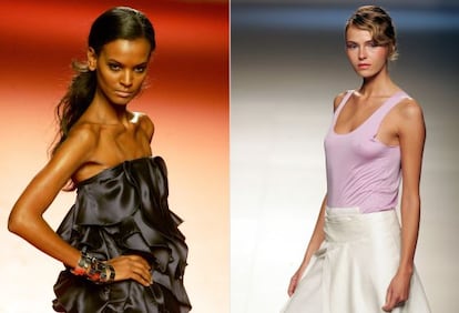 A la izquierda, una modelo en la pasarela de 2004. A la derecha, una maniquí en el desfile de 2006.