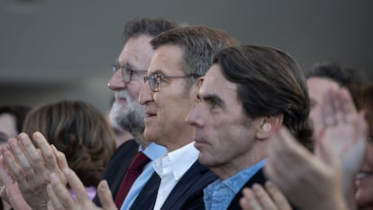 Mariano Rajoy, Alberto Núñez Feijóo y José María Aznar, en Valencia, el pasado 5 de febrero.