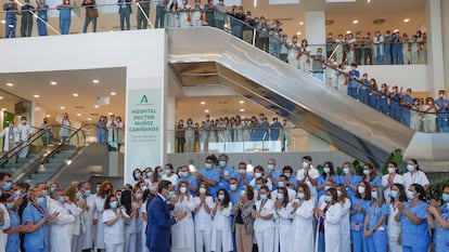 El presidente de la Junta de Andalucía, Juan Manuel Moreno, durante la inauguración el Hospital doctor Muñoz Cariñanos, antiguo Hospital Militar Vigil de Quiñones, en Sevilla el pasado 20 de marzo.