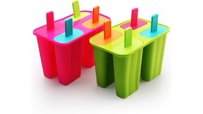 Moldes para hacer helados en casa en color verde y rosa, fáciles de usar y muy resistentes