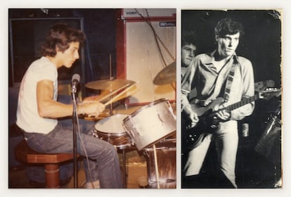 En la imagen de la izquierda, Vega tocando la batería. Y en la de la izquierda, la guitarra. Justo detrás de él aparece Carlos Brooking.