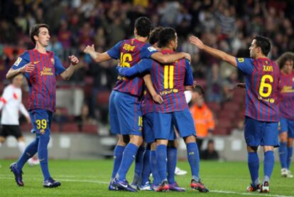 Los jugadores azulgrana celebran el primer gol