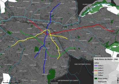 Traçado de 1982 imaginado para o metrô paulistano