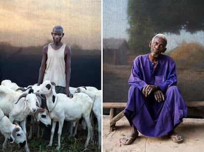 Samba Sowe (izquieda), jefe adjunto y Jare Sow, jefe de aldea. (Gambia).