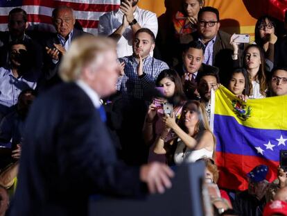 Trump, durante su discurso en Miami este lunes. 