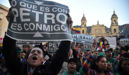 Manifestaci&oacute;n a favor de Petro este martes en Bogot&aacute;.