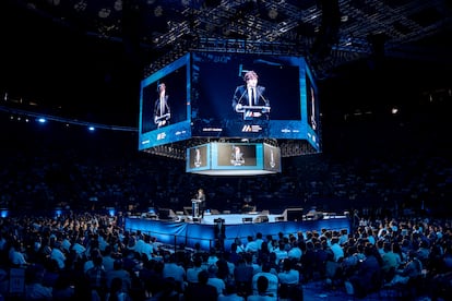 El presidente de Argentina, Javier Milei, interviene durante la última jornada del Madrid Economic Forum.
