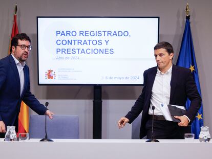 Los secretarios de Estado de Trabajo, Joaquín Pérez Rey, (izquierda) y de Seguridad Social y Pensiones, Borja Suárez.