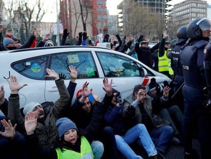 Huelga de taxistas en Madrid.