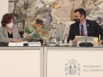 El presidente del Gobierno, Pedro Sánchez, preside el Consejo de Ministros.