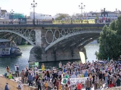 Concentración y lectura de un manifiesto por parte de los grupos ecologistas en contra de la apertura de una mina en Aznalcóllar.