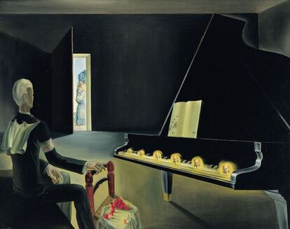 SALVADOR DALÍ. Hallucination partielle. Six images de Lénine sur un piano, 1931. Huile et vernis sur toile, 114 x 146 cm. Achat de l’Etat et attribution 1938. Centre Pompidou, Musée national d’art moderne. © Salvador Dalí, Fundació Gala-Salvador Dalí / Adagp, Paris 2012