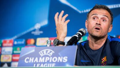 Luis Enrique, en la previa del B. M&ouml;nchengladbach-Barcelona. 