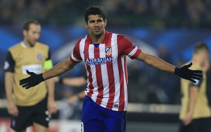 Diego Costa celbra uno de sus goles al Austria de Viena.