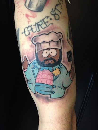 Tatuaje de un chef de South Park, del cocinero Edorta Lamo. Imagen proporcionada por el cocinero.