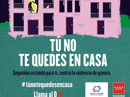 Detalle de la campaña de la Comunidad de Madrid durante el estado de alarma destinada a mujeres víctimas de la violencia de género.