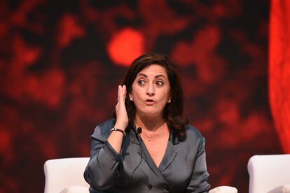 La presidenta del Gobierno de La Rioja, Concha Andreu, en el Congreso del PSOE, este sábado en Valencia.