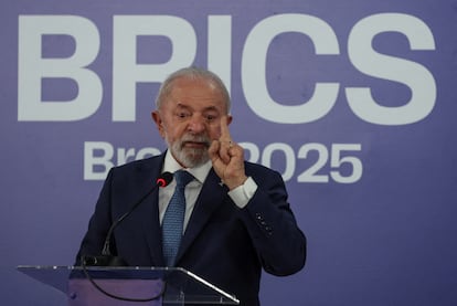 El presidente del Brasil, Luiz Inacio Lula da Silva, en una comparecencia durante la cumbre de los BRICS de este mes de julio en Rio de Janeiro.