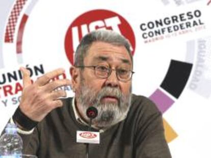 El secretario general de UGT, Cándido Méndez, durante la presentación del 41 Congreso Confederal del sindicato.