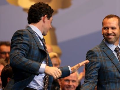 Sergio García y Rory McIlroy en la presentación de la Ryder Cup 2014.