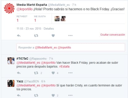 Mensajes en Twitter dirigidos a Media Markt