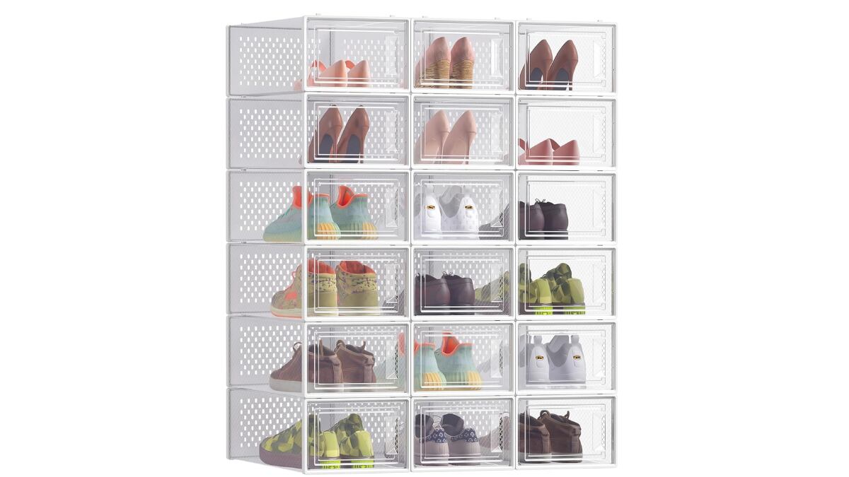 Juego de 18 cajas plegables para almacenar calzado.