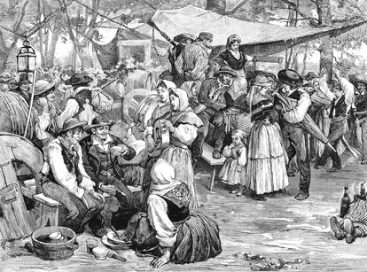 Representación de 1875 de una feria en Galicia.