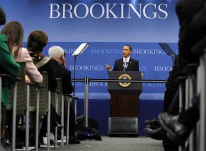 El presidente de Estados Unidos, Barack Obama, durante la presentación del plan en la Brookings Institution de Washington.