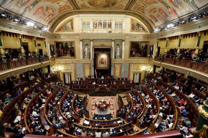 Pla general de l'hemicicle amb la intervenció del cap de l'Executiu central, Mariano Rajoy.