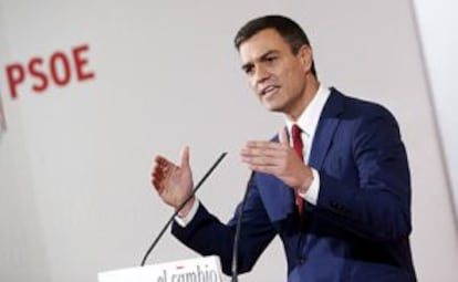 Pedro Sanchez, durante la presentación de la propuesta del PSOE de reforma de la Constitución.