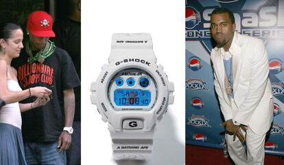 Kanye West o Pharrell Williams compartieron la misma versión en blanco del modelo BAPE X G-Shock DW-69'' en colaboración con New A Bathing Ape. (Getty Images).
