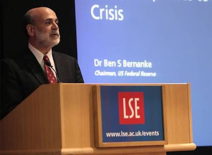 El presidente de la Reserva Federal, Ben Bernanke, durante su conferencia en la London School of Economics