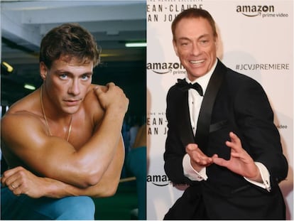 Retrato promocional de Jean Claude Van Damme tomado en París en 1988 y el actor fotografiado en el estreno de la serie ‘Jean-Claude Van Johnson’ en París en 2017.