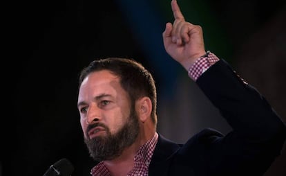 Santiago Abascal, líder de Vox, este martes en un mitin en Málaga.