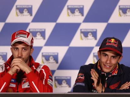 Dovizioso y M&aacute;rquez, en la conferencia de prensa del Gran Premio de Australia. 