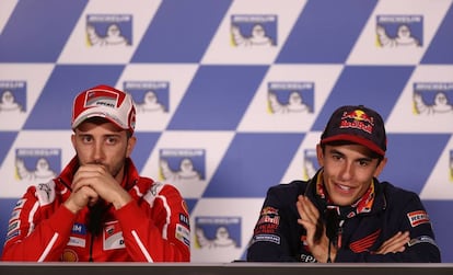 Dovizioso y M&aacute;rquez, en la conferencia de prensa del Gran Premio de Australia. 