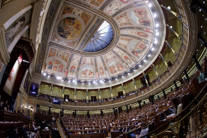 Vista general del Congreso de los Diputados durante la intervención del presidente del Gobierno, Pedro Sánchez en el pleno este miércoles.
