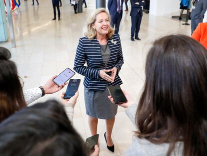 La vicepresidenta primera y ministra de Economía, Nadia Calviño, el pasado lunes en Luxemburgo.