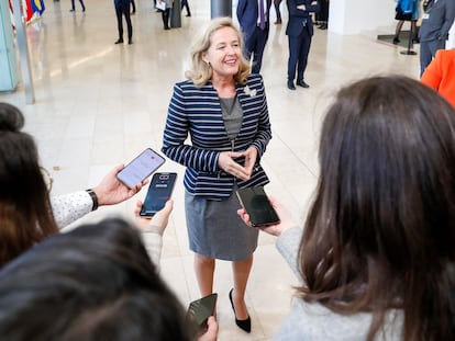 La vicepresidenta primera y ministra de Economía, Nadia Calviño, el pasado lunes en Luxemburgo.