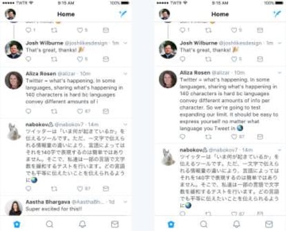 Twitter en 140 y en 280.