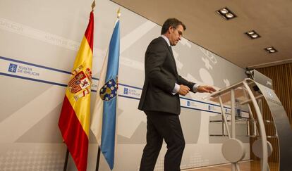 Feijóo llega a su comparecencia tras su reunión semanal de gobierno.