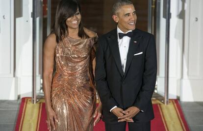 Barack Obama y Michelle Obama, en la cena de Estado en honor al primer ministro italiano Matteo Renzi y su esposa Agnese Landini.