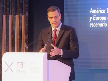 El presidente del Gobierno, Pedro Sánchez, interviene en el acto de inauguruación de la XIX Edición del Foro Iberoamérica en Madrid.