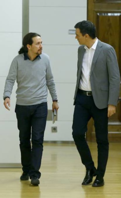 Pablo Iglesias y Pedro Sanchez, en el Congreso. 