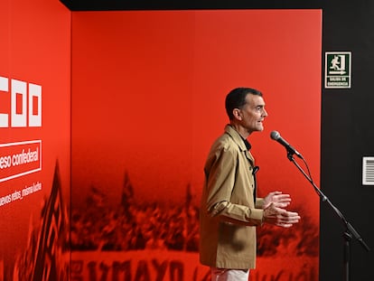 El coordinador federal de IU, Antonio Maíllo, interviene en la apertura del XIII Congreso Confederal de CCOO este jueves en Madrid.